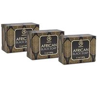 Jabón Negro Africano 3x140g - Hidratante - Nutritivo - Jabón Negro Africano 100% Crudo Natural con Manteca de Karité & Aceite de Coco para Todos los Tipos de Piel - Ingredientes Naturales