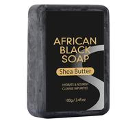Jabón negro africano, jabón de manteca de karité, jabón hidratante para rostro y cuerpo, limpieza profunda, refinamiento de la piel, radiante, negro africano (negro, talla única)
