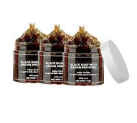 Jabón Negro de Ducha, Jabón Negro de Argán y Rosa, Jabón Exfoliante Marroquí para Todo Tipo de Piel, Todo Natural, Limpiador, Exfoliante