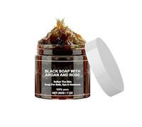 Jabón Negro de Ducha, Jabón Negro de Argán y Rosa, Jabón Exfoliante Marroquí para Todo Tipo de Piel, Todo Natural, Limpiador, Exfoliante