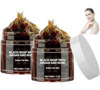 Jabón Negro Marroquí,2pc Jabón Negro Marruecos con Argán y Rosa,Morocco Body Exfoliator Scrub,Moroccan Black Soap,Morocco Black Soap,Jabón Negro Marruecos,Jabóns Negros Exfoliante Corporal,200g