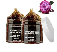 Jabón negro marroquí con aceite de argán rosa, 200 g de jabón exfoliante para exfoliar el cuerpo, limpieza profunda, hidratante y suave pulido de la piel, lo hace suave y delicado (2 unidades)
