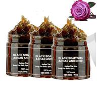 Jabón negro marroquí con aceite de argán rosa, 200 g de jabón exfoliante para exfoliar el cuerpo, limpieza profunda, hidratante y suave pulido de la piel, lo hace suave y delicado (3 unidades)