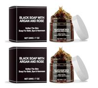 Jabón Negro Marroquí, con Aceite de Argán y Esencia de Rosa - Jabón Exfoliante para Baño Turco: Limpieza e hidratación suaves, dejando la piel sedosa y suave, 200 g