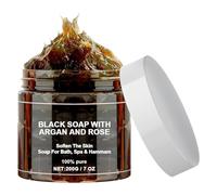 Jabón Negro Marruecos con Argán y Rosa,Exfoliante Corpora,Jabón Negro Marroquí Natural de Marruecos,Suavizante Piel Peeling Corpora,200g,Incluye Guante de Ducha