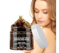 Jabón Negro Marruecos con Argán y Rosa,Zawina Morocco Black Beldi Soap,Jabón Negro Beldi Marruecos,Jabón Negro Exfoliante Corporal,Exfoliante Corporal de Marruecos,Barra de Jabón Negro Africano,200g