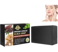 Jabón negro orgánico de limpieza profunda de manteca de cacao, jabón negro africano hecho a mano, jabón negro africano orgánico, manteca de cacao y vitamina E, jabón negro africano para todo tipo de