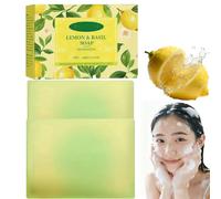 Jabón refrescante de limón, jabón natural de albahaca de limón hecho a mano con manteca de karité para rostro y cuerpo, limpieza profunda, hidratante y nutritiva para hombres y mujeres. (2 unidades)