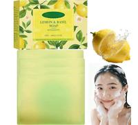 Jabón refrescante de limón, jabón natural de albahaca de limón hecho a mano con manteca de karité para rostro y cuerpo, limpieza profunda, hidratante y nutritiva para hombres y mujeres. (4 unidades)