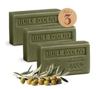 Jabón sólido con aceite de oliva y manteca de karité orgánica, fabricación francesa tradicional en la Provenza, 97% ingredientes naturales, jabón hidratante para manos y cuerpo, 3 x 125 g
