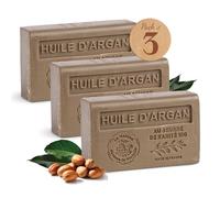 Jabón sólido con aroma a aceite de argán - Enriquecido con manteca de karité orgánica - Jabón perfumado - 100% vegetal - Fabricado en Provenza - Hidratante para manos y cuerpo - 3 x 125 g