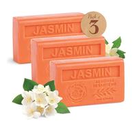 Jabón sólido con aroma a jazmín - Enriquecido con manteca de karité orgánica - Jabón perfumado - 100% vegetal - Fabricado en Provenza - Hidratante para manos y cuerpo - 3 x 125 g