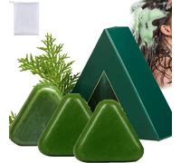 Jabón sólido Nature Triangle, jabón sólido Nature Triangle, jabón verde Nature Seven con biota y raíz de isatis, aceite capilar orgánico de limpieza profunda, fortalece y suaviza el cabello (3pcs)