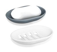Jabonera Baño de Silicona, 2 Piezas Jabonera con Drenaje Antideslizante, Jaboneras para Pastillas de Jabon para Ducha, Baño, Cocina - Gris y Blanco