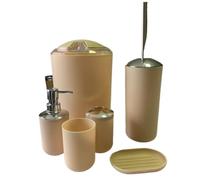 Jabonera Baño Juegos De Accesorios Baño Plástico, Cepillo, Jabonera, Dispensador Pasta Dientes, Tapa Abatible, Basura Lavable For(Apricot)