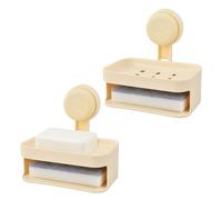 Jabonera Baño Plastico 2 Piezas Jabonera De Ducha con Ventosa, Jaboneras con Desagüe, Soporte para Pastillas De Jabón, Jaboneras Ducha Sin Taladro, con 2 Esponja, para Baños Y Cocinas (Blanco)