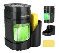 Jabonera Cocina Negro 3 en 1, Organizador de Fregadero Negro con Bandeja y Soporte para Esponja, detergente Recargable，Dispensadores de Bomba de jabón y Porta esponjas