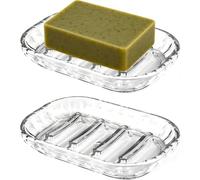 Jabonera con desagüe, 2 unidades de jaboneras de plástico, autodrenante, transparente, con base antideslizante, para baño, ducha, cocina (13 x 9 cm)