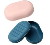 Jabonera con Tapa,2 jaboneras, jabonera de Viaje, jabonera de Ducha portátil, Apta para baño, Viaje, Camping(Azul+Rosa)