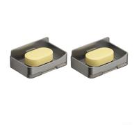 Jabonera con ventosa con forma cuadrada, no requiere taladrar, apto para baño y lavandería, hecho de aluminio resistente a la humedad y ABS (polipropileno gris)