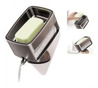 Jabonera con ventosa para baño, soporte de jabón montado en la pared o encimera con ángulo de drenaje rápido de 28°, plástico ABS, gris plomizo/blanco leche (A)