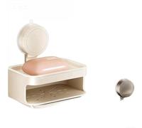 Jabonera con ventosa para baño, soporte de jabón montado en la pared o encimera con ángulo de drenaje rápido de 28°, plástico ABS, gris plomizo/blanco leche (D)