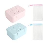 Jabonera de 2 piezas, con 2 bolsas de jabón, jabonera de viaje, jabonera con tapa, jabonera de baño portátil, para acampar, hogar, cuarto de baño (rosa, azul)