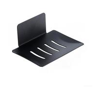 Jabonera de acero inoxidable, 12 x 8,5 x 5 cm, organizador de baño montado en la pared con orificios de drenaje y respaldo antideslizante para uso doméstico (negro)