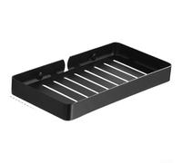 Jabonera de acero inoxidable montada en la pared con agujeros de drenaje, organizador de baño a prueba de óxido para barra de jabón, color plateado, 13,5 x 9,5 cm (negro grande)
