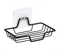 Jabonera de acero inoxidable montada en la pared, soporte de drenaje de malla para baño y cocina, estante para azulejos y vidrio, plateado (negro 1)