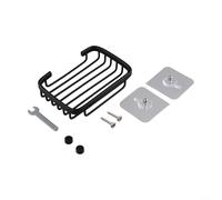 Jabonera de aluminio no oxidado sin abrazadera de taladro para baño, ducha, pared, vidrio, azulejos, bandeja de drenaje, 13 x 9 x 3 cm, oro, plata, negro (negro)