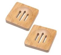 Jabonera de bambú, bandeja cuadrada antideslizante para jabón natural con autodrenante para baño y ducha (2)