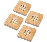 Jabonera de bambú, bandeja cuadrada antideslizante para jabón natural con autodrenante para baño y ducha (4)