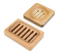 Jabonera de bambú de 2 piezas con desagüe, jabonera de ducha de madera, bambú de madera natural, caja de jabón hecha a mano, juego de caja de jabón
