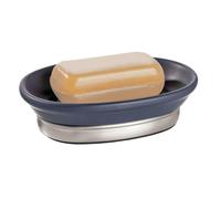 Jabonera de cer mica y acero iDesign de la colecci n York, color azul marino mate/n quel cepillado