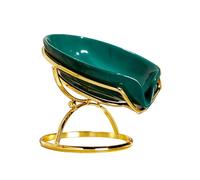 Jabonera de cerámica con diseño de borde de hoja inclinada de 45 grados, fácil drenaje, soporte de esponja decorativo de 5 x 3.5 pulgadas para jaboneras del hogar, soporte de plato con ventosa para