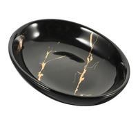 Jabonera de Cerámica Ovalada Estampado Dorado Estilo Nórdico Negro
