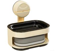 Jabonera de doble capa con ventosa para montaje en pared y ranuras de drenaje, almohadilla de esponja extraíble que recoge el exceso de agua, diseñada para baños y cocinas (crema blanca)