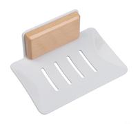 Jabonera de madera de nogal con respaldo de aluminio para montaje en pared de baño, listo para drenaje, método de instalación sin taladro (nogal + gris)