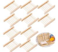 Jabonera de Madera,Tiuxiu 10pcs Jaboneras Soporte Caja de Jabón de Madera Rectangular Natural Diseño de Drenaje de Agua del Estante para Cocina Baño Jabón Esponjas 12x1.8x9cm(Pino)