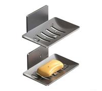 Jabonera de Metal Pared Sin Taladro Agujeros Drenaje(Gray 2pcs)