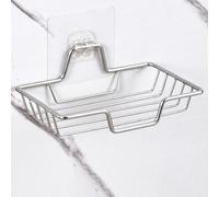 Jabonera de pared de acero inoxidable con marco de drenaje de malla, para uso en baño y cocina en azulejos/vidrio/espejos, 1 paquete