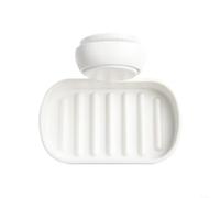 Jabonera de pared para baño con ventosas fuertes para una fijación segura en azulejos, vidrio o espejos en zonas húmedas (una sola capa blanca)