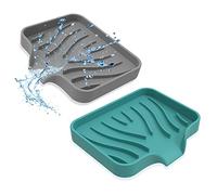 Jabonera de silicona con drenaje autodrenante, diseño antideslizante, jabonera para ducha, jabonera, jabonera, plato de jabón, plato para ducha, contador de cocina, 2 unidades