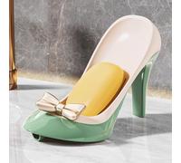 Jabonera de tacón alto, soporte de jabón de barra autodrenante para baño y cocina, bonito estante de esponja de plástico con sistema de drenaje, elegante decoración de bandeja de tocador, negro (verde