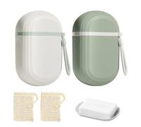 Jabonera de Viaje, 2 PCS Jabonera Portatil Viaje Ja bonera Champu Solido Impermeable con Tapa y Rejilla de Goteo Extraíble para Pastillas de Jabon para Baño Gimnasio Camping y Escuela (Blanco + Verde)