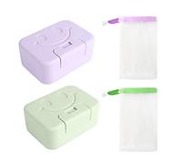 Jabonera de Viaje Con 2 Bolsas de Jabón - Set de 2 Piezas Con Tapa, Portátil Para Acampar, Hogar y Cuarto de Baño (Púrpura, Verde)