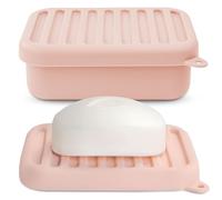 Jabonera de viaje de silicona a prueba de fugas superior con tapa de drenaje/capa, recipiente de jabón compacto para barra, soporte de jabón duradero para camping, gimnasio y artículos de tocador de