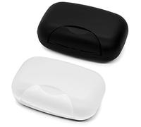 Jabonera de Viaje Hermetica, Caja de Jabón para Pastillas de jabon, Jaboneras para Champu Solido de Plástico (Negro + Transparente, 2)