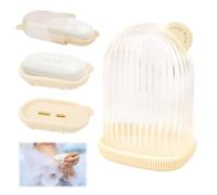 Jabonera de Viaje, Jabonera Baño de Plástico Transparente, Jabonera Viaje, Caja de Jabón con Bandeja de Goteo, Caja de Jabón Champú Sólido, Saboneteira de Viaje (Blanco Almendra)